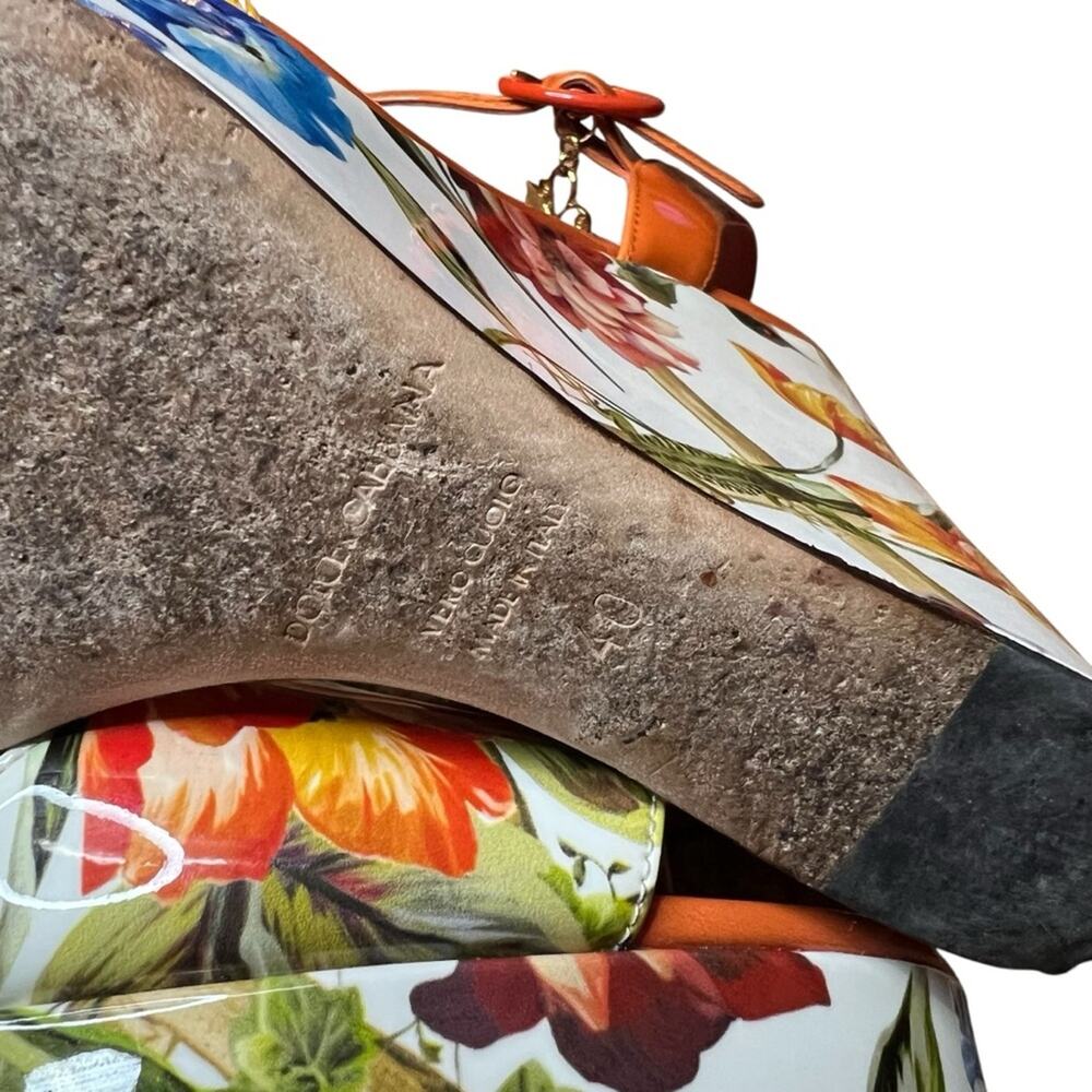 Dolce & Gabbana BIANCA Patent Leather Floral Butterfly Wedge Sandals EU 40 US 10 - Picture 12 of 13